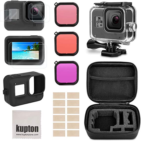 (캇뿌텐) Kupton 25in1 액세서리 세트 GoPro HERO8 Black에 대응 GoPro 수납 케이스 방수 하우징 케이스 보호 유리 필름 실리콘 케이스 