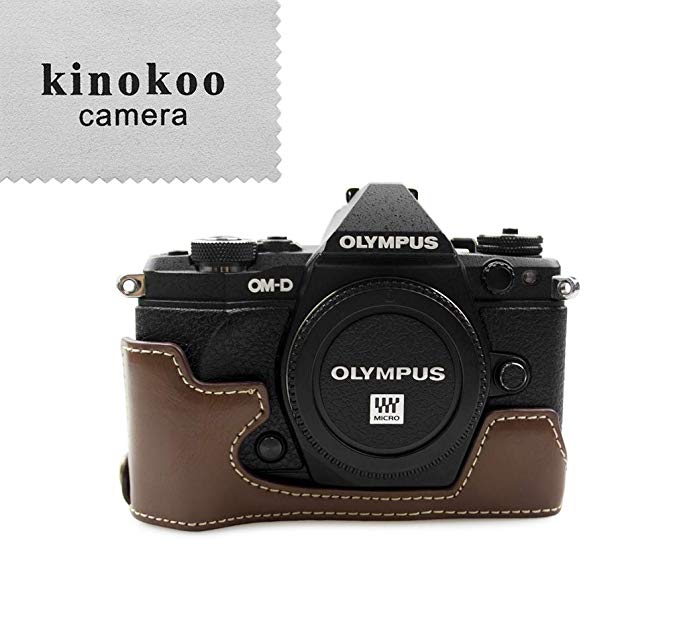 kinokoo OLYMPUS OM-D E-M5 MarkII 전용 바디 케이스 배터리 교체 수 삼각대 나사 구멍 표식 크로스 포함 (커피) 커피