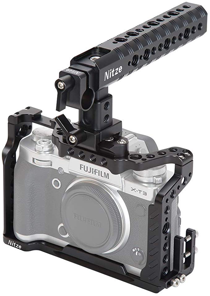 NITZE Fujifilm XT3 카메라의 XT3 케이지 NATO 핸들 HDMI 케이블 클램프 내장 Arca Swiss QR 플레이트 - FHT-XT3