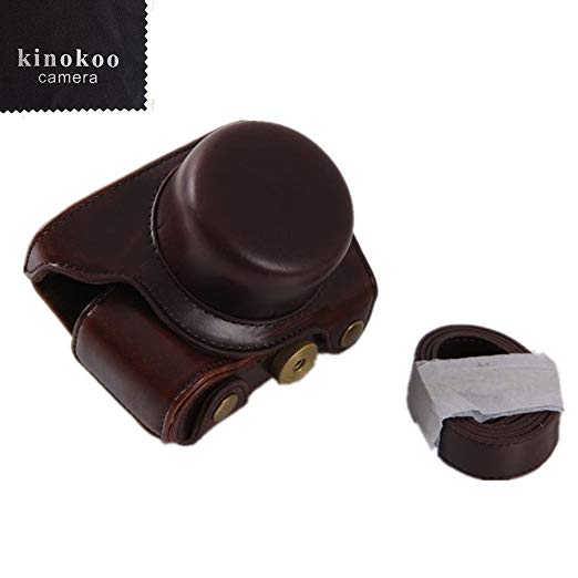 kinokoo Nikon J5 카메라 케이스 카메라 가방 PU 가죽 삼각대 구멍 어깨 끈 표지 크로스 포함 (커피) 커피