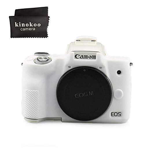 kinokoo CANON EOS Kiss M / EOS M50 디지털 카메라 전용 실리콘 커버 카메라 케이스 카메라 커버 심플 표지 크로스 포함 (WT) WT