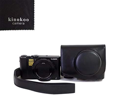 kinokoo Panasonic 컴팩트 디지털 카메라 루믹스 LX9 전용 카메라 케이스 카메라 가방 PU 가죽 전면 보호 형 삼각대 구멍 숄더 스트랩 표지판 크로