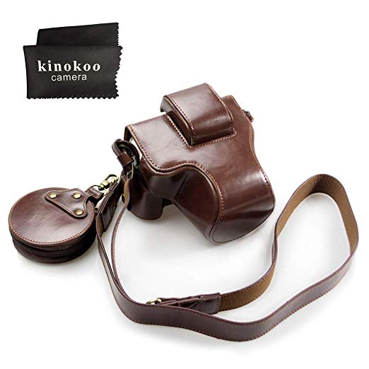 kinokoo Canon EOS Kiss M / EOS M50 전용 카메라 케이스 카메라 가방 15-45 mm 렌즈 호환 배터리 교환 수 삼각대 나사 구멍 PU 