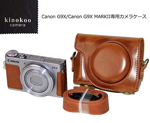 kinokoo Canon 디지털 카메라 PowerShot G9 X / G9X mark2 카메라 케이스 PU 가죽 어깨 끈 부착 (브라운) 브라운