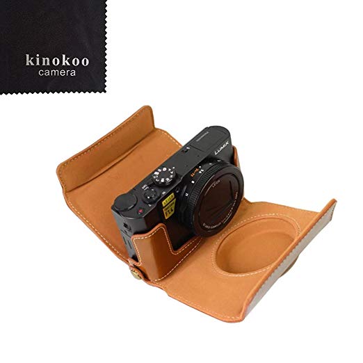 kinokoo Panasonic 컴팩트 디지털 카메라 루믹스 LX9 전용 카메라 케이스 카메라 가방 PU 가죽 전면 보호 형 삼각대 구멍 숄더 스트랩 표지판 크로