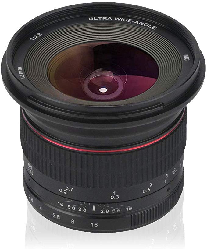 Mugast 카메라 렌즈 12mm F2.8 수동 초점 렌즈 광각 렌즈 미러리스 카메라 지원 (캐논 EOS M 마운트 용) 캐논 EOS M 마운트 용