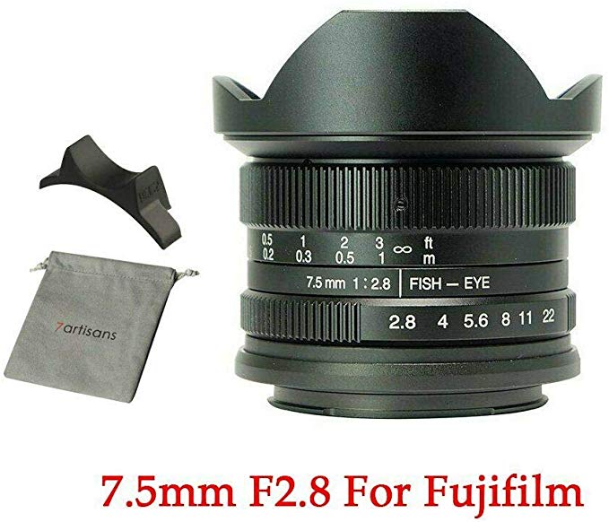 7artisans 렌즈 7.5mm / f2.8 단 초점 렌즈 Fuji 후지 마운트 카메라 대응 매뉴얼 포커스 렌즈 파우치 백 포함 (블랙)