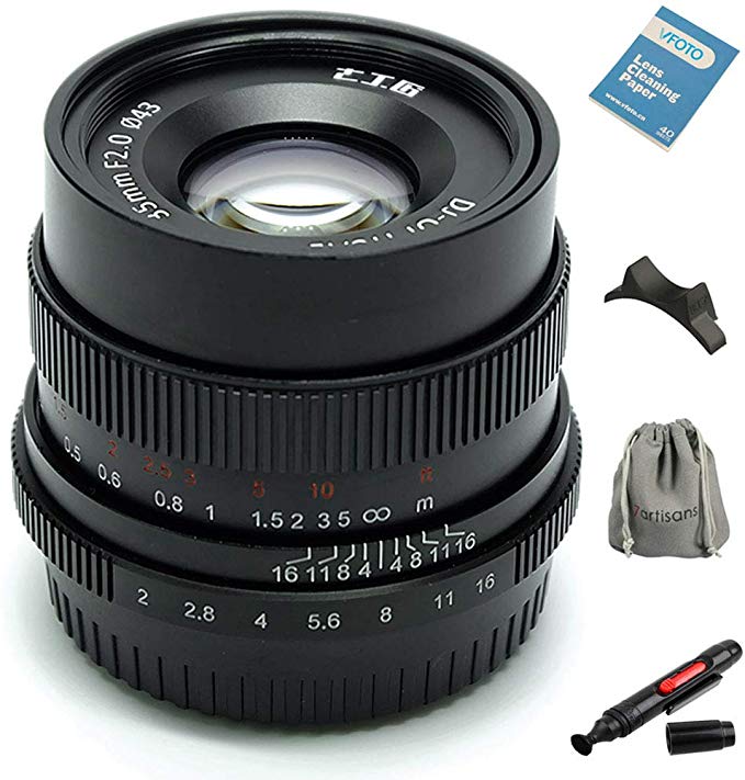 7artisans 렌즈 35mm / f2.0 M 단 초점 렌즈 Fuji 후지 마운트 카메라 대응 매뉴얼 포커스 렌즈 파우치 백 포함 (블랙)