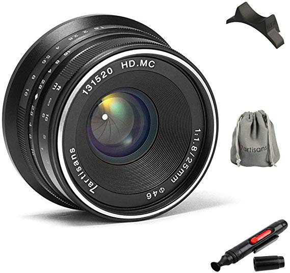 7artisans 렌즈 25mm / f1.8 M 단 초점 Mcro-m4 / 3 마운트 카메라 대응 매뉴얼 포커스 렌즈 파우치 가방 포함 (M43, 블랙) 블랙