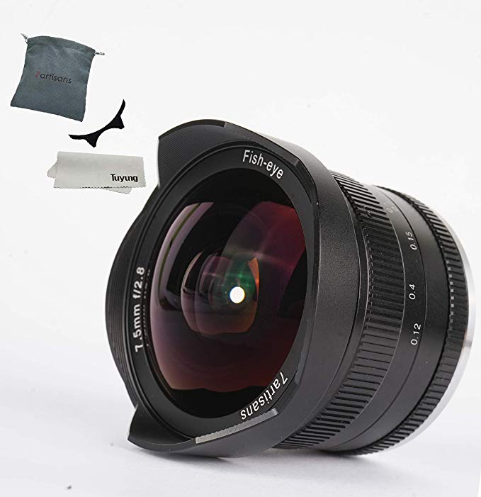 7artisans 7.5mm F2.8 APS-C Fujifilm 카메라 용 어안 렌즈, 렌즈 후드 분리형 렌즈 캡 - 블랙