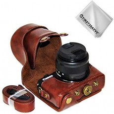 FIRST2SAVVV 다크 브라운 캐논 Canon EOS M100 with (15-45mm Lens) 전용 PU 가죽 리플렉스 카메라 가방 카메라 케이스 XJD-