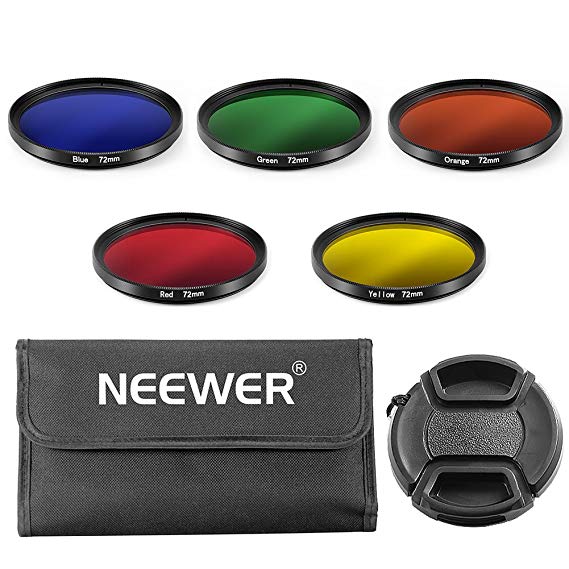 Neewer 72mm 5 매 컬러 렌즈 필터 세트 72mm 렌즈 스레드 된 Canon 및 Nikon DSLR 카메라에 대응 내용물 : 파랑, 녹색, 주황색, 빨간