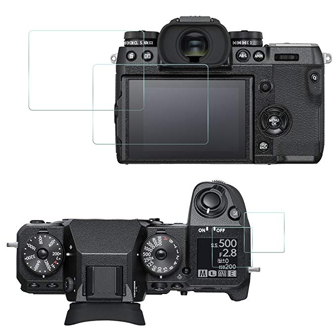 Fujifilm X-H1 용 화면 보호기, AFUNTA 2 Packs (4 Pcs) 액정 모니터와 톱 제어판의 스크래치 강화 유리 보호 필름 디지털 카메라 액정 