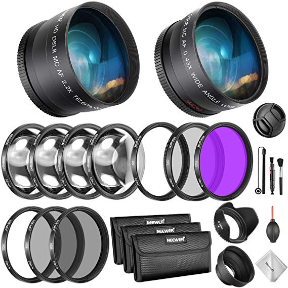 Neewer 58mm 렌즈 및 필터 번들 : 광각 렌즈, 망원 렌즈와 필터 세트 (매크로, ND, UV, CPL, FLD) 58mm 렌즈의 Canon EOS Re
