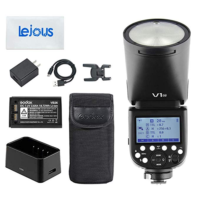 Godox V1N TTL 2.4G 76W 라운드 헤드 카메라 플래시 스피드 라이트 리튬 이온 배터리 포함 니콘 카메라 (V1N)