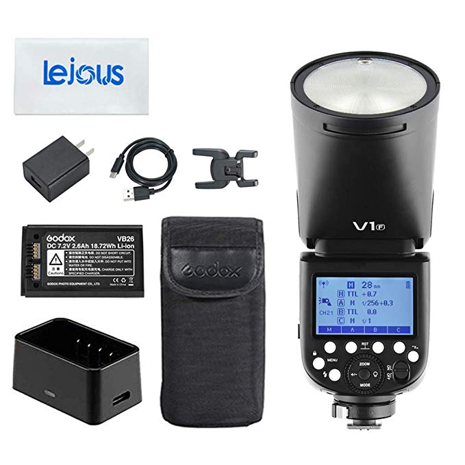 Godox V1-F TTL 2.4G 76W 라운드 헤드 카메라 플래시 스피드 라이트 리튬 이온 배터리 포함 후지 필름 후지 카메라