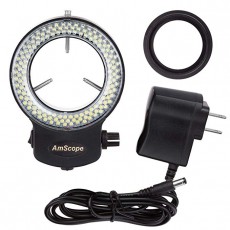 AmScope 전원 어댑터 스테레오 현미경 및 카메라 용 블랙 144 PCS 조정 가능한 LED 링 라이트,