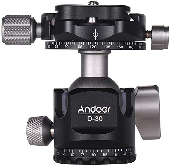 Andoer D-30 프로 더블 전경 운대 볼 헤드 더블 U 노치 설계 저중심 최대 부하 18kg 삼각대 모노 포드 용 DSLR ILDC 카메라