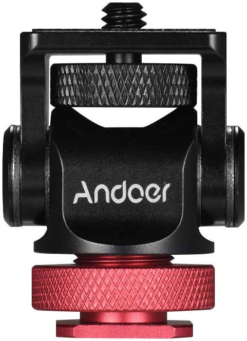 Andoer 미니 볼 헤드 180 ° 회전 핫 플래시 슈 마운트 어댑터 1/4 인치 나사 렌치 포함 디지털 SLR 카메라 용 마이크 LED 비디오 라이트 모니터 