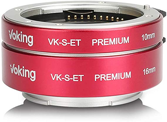Voking VK-S-ET (P-RED) 금속 접사링 AF 자동 초점 Macro 10mm + 16mm 디지털 접사링 세트 Sony 소니 F FE 장착 (적색) A