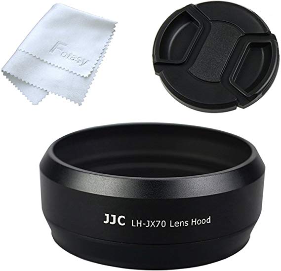 JJC FUJIFILM X70 전용 렌즈 후드 + 49mm 렌즈 캡 + 클리닝 크로스 LH-JX70 (Fuji LH-X70 호환) (블랙) [병행 수입품] 블랙