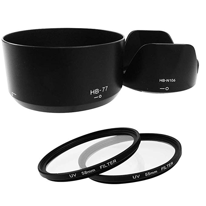 세 친구 Nikon 호환 렌즈 후드 및 필터 4 종 세트 HB-N106 HB-77 55mm 58mm [D3400 D5600 D5300 대응】