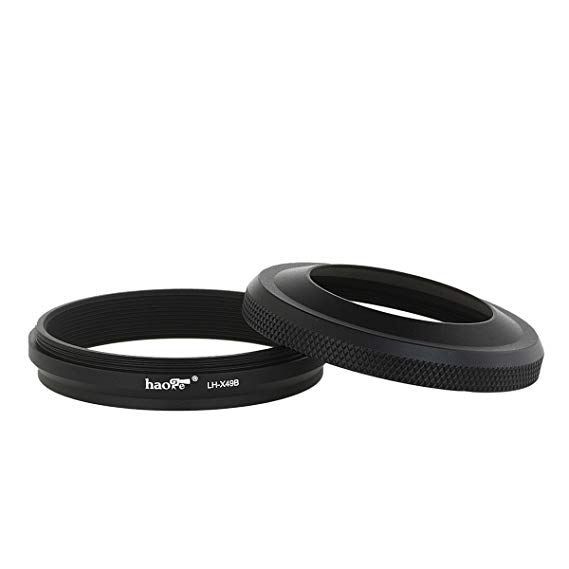 Haoge LH-X49B 2 인 1 메탈 초박형 렌즈 후드 어댑터 링 세트인가, for 후지 필름 Fujifilm Fuji FinePix X70 X100 X100