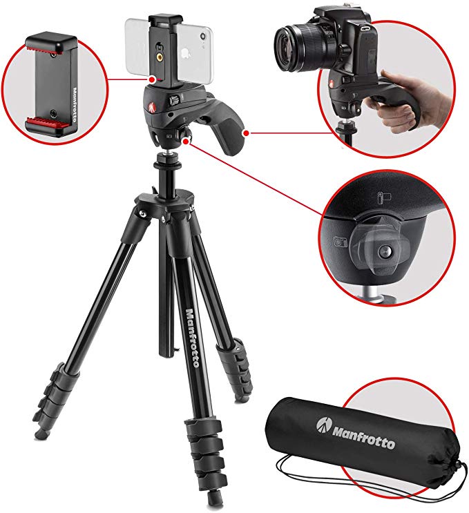 Manfrotto 삼각대 스마트 폰 어댑터 포함 COMPACT 액션 스마트 폰 키트 포토 무비 겸용 운대 알루미늄 5 단 블랙 MKSCOMPACTACNBK