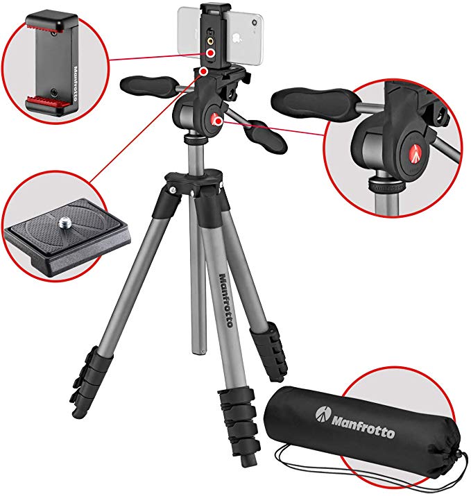 Manfrotto 삼각대 스마트 폰 어댑터 포함 COMPACT 고급 스마트 폰 키트 3WAY 운대 함께 알루미늄 5 단 블랙 MKSCOMPACTADVBK