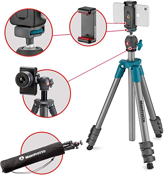 Manfrotto 삼각대 스마트 폰 어댑터 포함 COMPACT 라이트 스마트 폰 키트 볼 운대 알루미늄 4 단 블루 MKSCOMPACTLTBL 블루