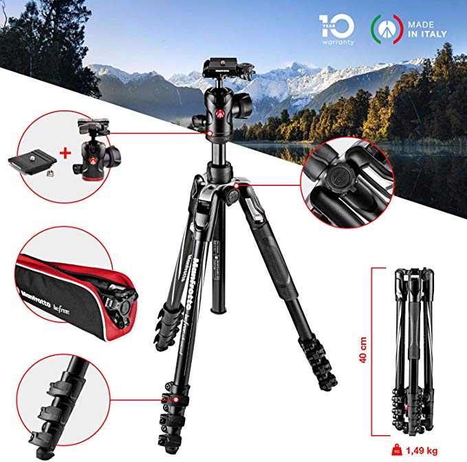 Manfrotto 삼각대 Befree 고급 알루미늄 4 단 자유 운대 레버 잠금 식 L 삼각대 키트 블랙 MKBFRLA4BK-BH