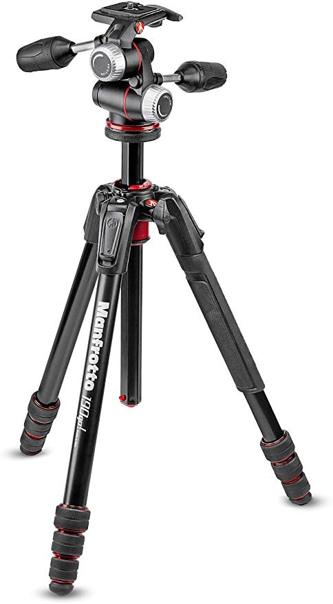 Manfrotto 190go! 알루미늄 삼각대 4 단 + PRO3 웨이 운대 키트 블랙 검사 반지 케이스 MK190GOA4-3WX