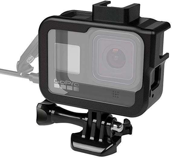 [Taisioner] GoPro HERO 8 Blcak 전용 알루미늄 프레임 보호 하우징 백도어 개폐 마이크 디스플레이 라이트 용 장착 위치 첨부 (2 개) 블랙
