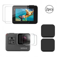 GoPro HERO5 / 6 용 9H 액정 보호 필름 2 장 + 실리콘 렌즈 커버 2 개 세트 전면 보호 9H 필름 오염 방지 흠집 방지 실리콘 렌즈