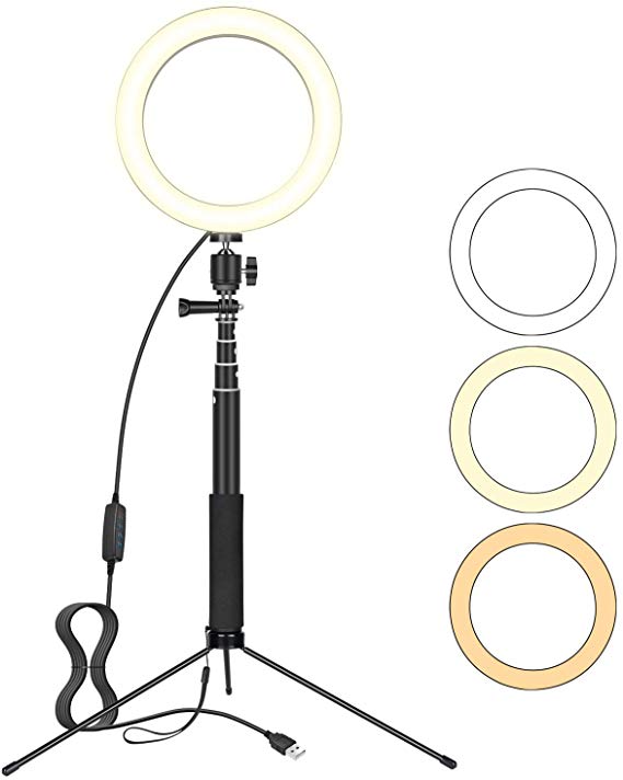 LED 링 라이트 카메라 스마트 폰 삼각대 스탠드 3 색 모드 10 밝기 USB 라이트 조명 키트 카메라 사진 영상 조명 세트 8 인치 / 20cm 외부 밍이 가