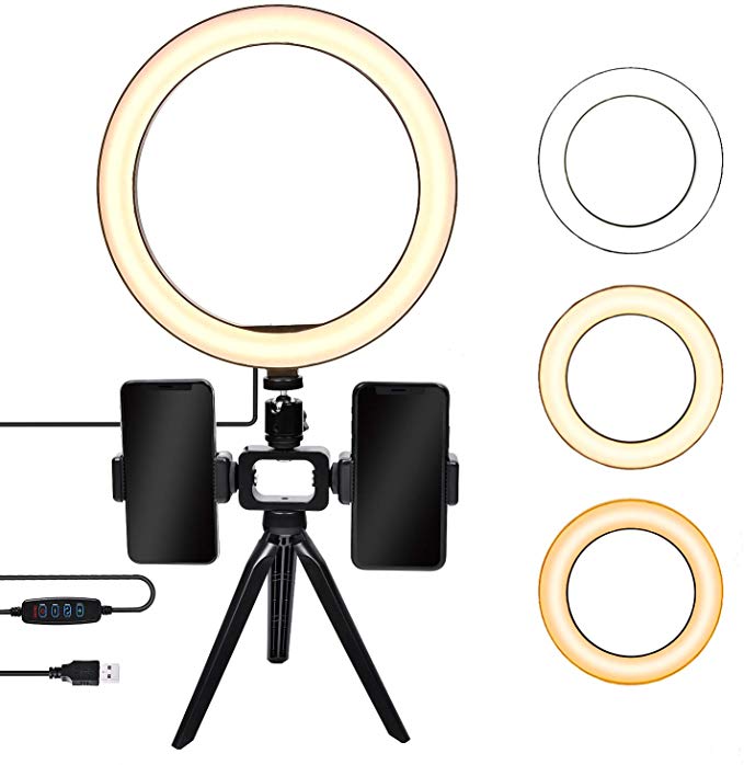 FOSOTO LED 링 라이트 외경 10in USB 라이트 3 색 모드 촬영 조명용 라이트 탁상 등 고휘도 LED 스마트 폰 스탠드 10 단계 조광 셀카 사진 /