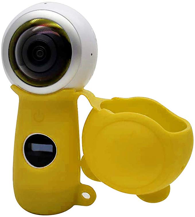 [2019 최신판] 카메라 소프트 실리콘 케이스 커버 스킨 쉘 쉽게 설치 하우징 케이스에 대한 삼성 기어 360 2th (2017) 액션 카메라 - 노란색