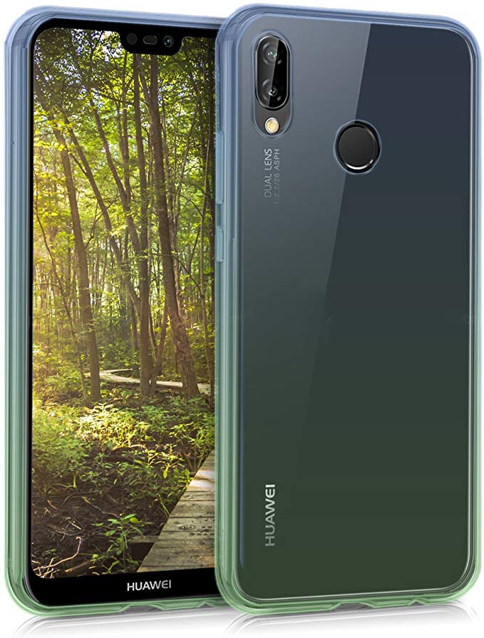 kwmobile Huawei P20 Lite 케이스 - 실리콘 스마호카바 - 휴대 보호 케이스 청색 / 녹색 / 투명 화웨이 P20 라이트 투톤 청색 / 녹색 /