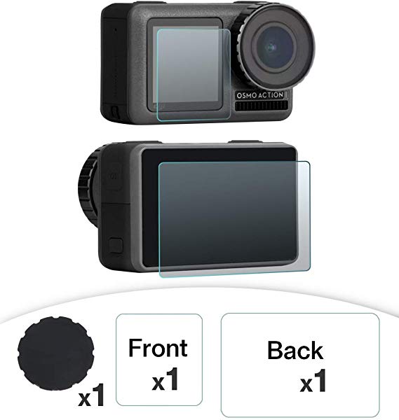 YAAAM DJI OSMO Action 액정 화면 보호 필름 각종 (필름 + 렌즈 캡, 전후 화면 보호 필름 x1 + 소프트 렌즈 캡 x1) 전후 화면 보호 필름