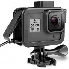 GoPro HERO 8 BLACK 전용 보호 프레임 푸시 인 형 직접 충전 충격 흡수 입고 장비 편안 마이크 디스플레이 라이트 용 장착 위치 첨부 (2 개) 블랙