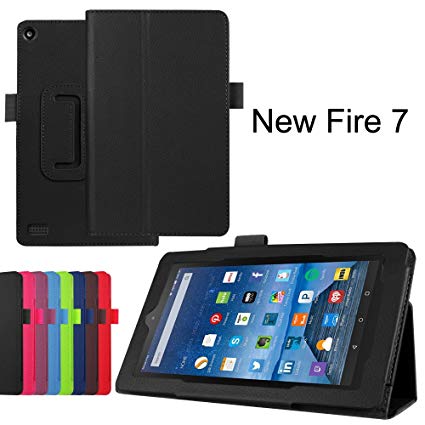 Asng Fire 7 2017 케이스 Amazon Fire 7 2015 (제 5 세대) 전용 커버 스탠드 기능 접는 가로 열고 경량 형 (블랙)