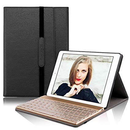 iPad 9.7 케이스 키보드 Bluetooth 분리 식 DINGRICH 자동 슬립 기능 7 색 백라이트 스탠드 PU 가죽 iPad 2018 제 6 세대 커버 /