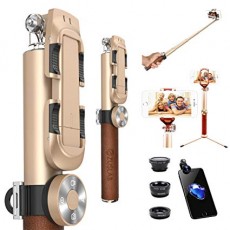 ZUSLAB 셀카 막대기 Bluetooth 지원 리모콘 셔터 selfie 세루휘 가볍고 신축성 삼각있는 대응 다기능 iPhone Android 셀카 봉 (골드)