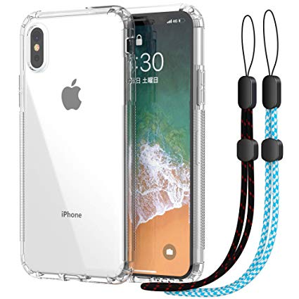 iPhone X / iPhone Xs 케이스 클리어 Deamo iphonex 케이스 투명 TPU 초박형 케이스 미끄럼 방지 처리 두 색 스트랩 두 개 포함 iPh