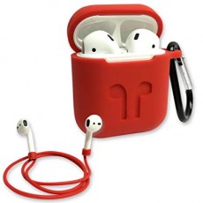 AirPods 수납 케이스 <Red- 빨간색 -> 무선 이어폰 전용 스트랩 애플 에아폿즈 전용 케이스 Bluetooth [분실 방지 카라비나 포함] [Green 