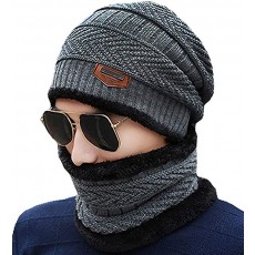 [2 종 세트] 니트 모자 넥 워머 뒤에서 기모 모자 방한 따뜻한 스키 통근 통학 가을 겨울 니트 모자 남녀 겸용 그레이