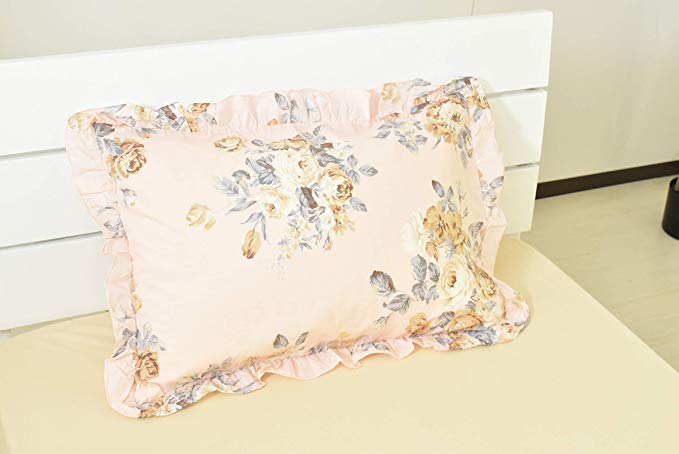 오신 베개 케이스 핑크 43 × 63cm 꽃 무늬 프릴 핑크 꽃 무늬 프릴