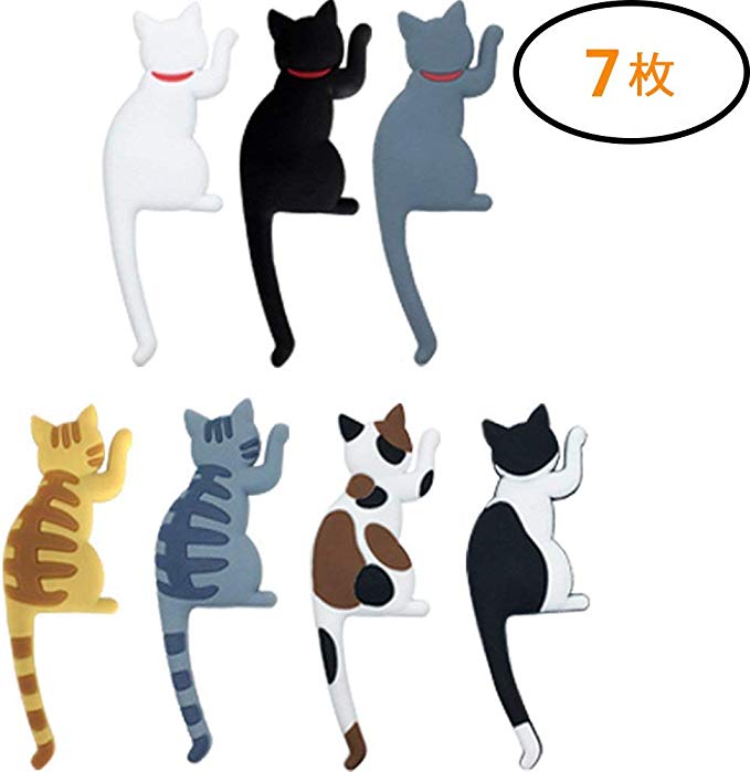 IKENOKOI 자석 후크 냉장고 스티커 귀여운 고양이 벽 장식 소품 걸 메모 / 게시판 용 (7 마리 세트)