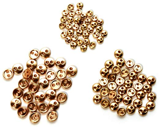 starPG 소형 금속 단추 두 구멍 3 크기 3mm 4mm 5mm 각 30 개 세트 인형 메이킹 부품 (골드) 골드
