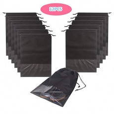 Wotion 12 팩 방수 부직포로 로프 방진 남성과 여성의 신발 수납 가방 수납 가방 블랙 44 × 32 cm